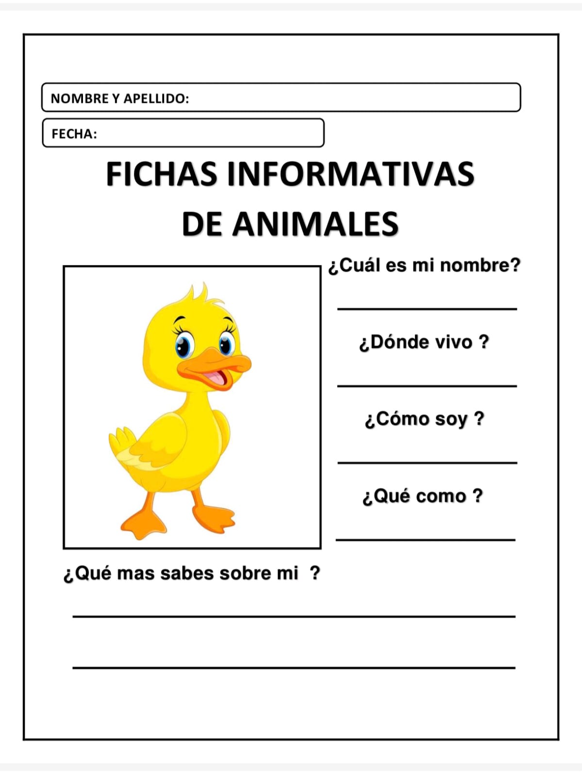 FICHAS INFORMATIVAS DE ANIMALES