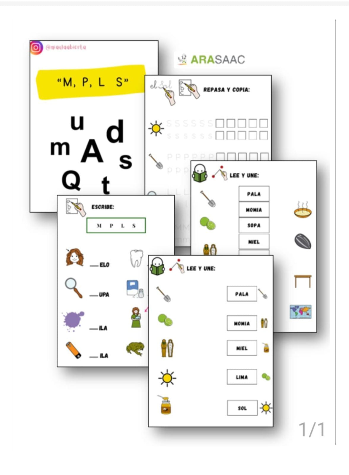 ACTIVIDADES DE LECTOESCRITURA DE LAS LETRAS P,M,S,L