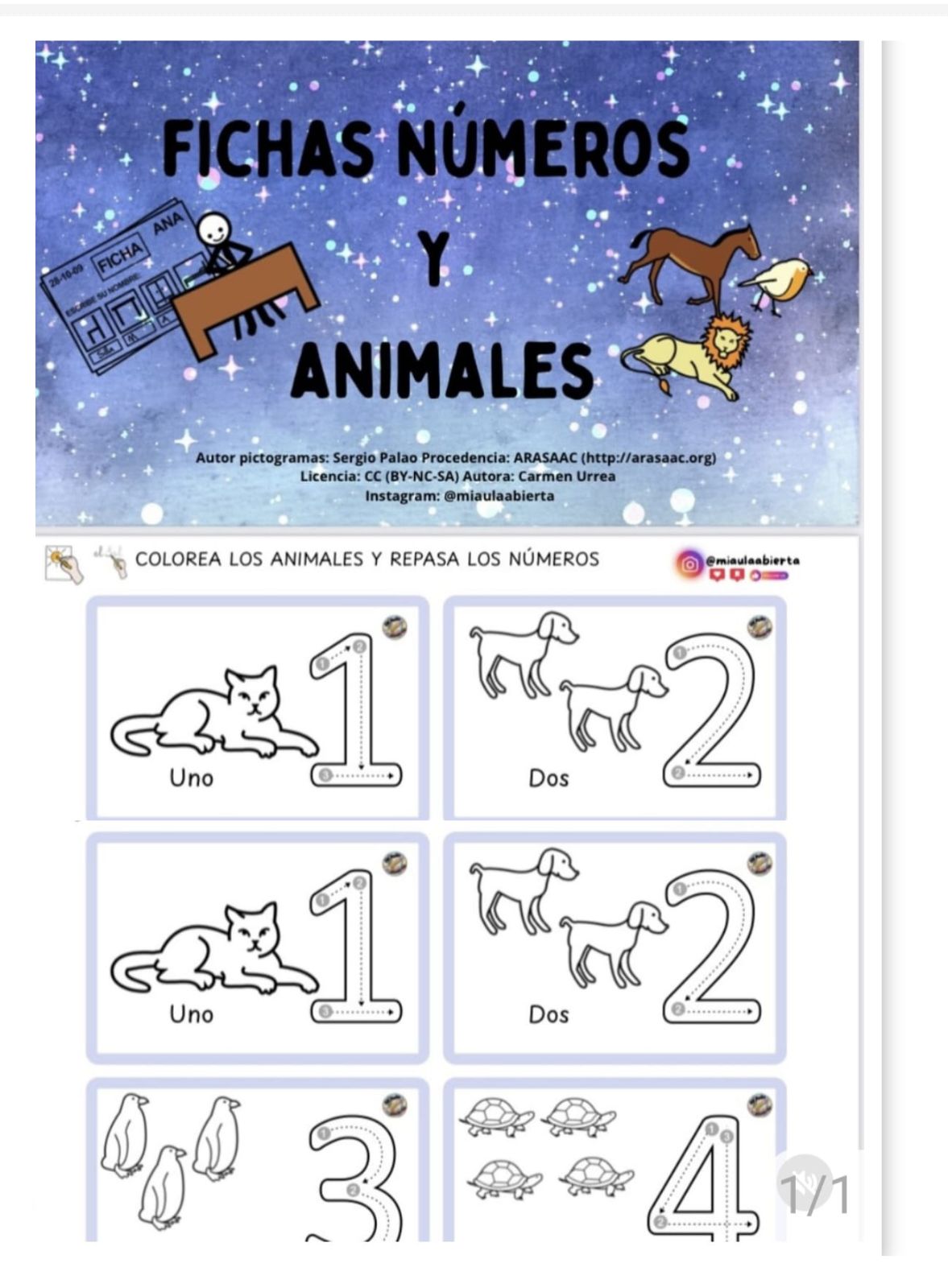 FICHAS DE NUMEROS Y ANIMALES