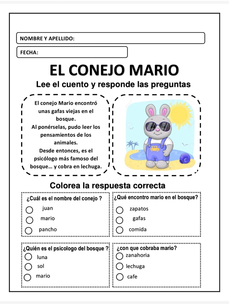 CUENTOS PARA LEER Y COMPRENDER