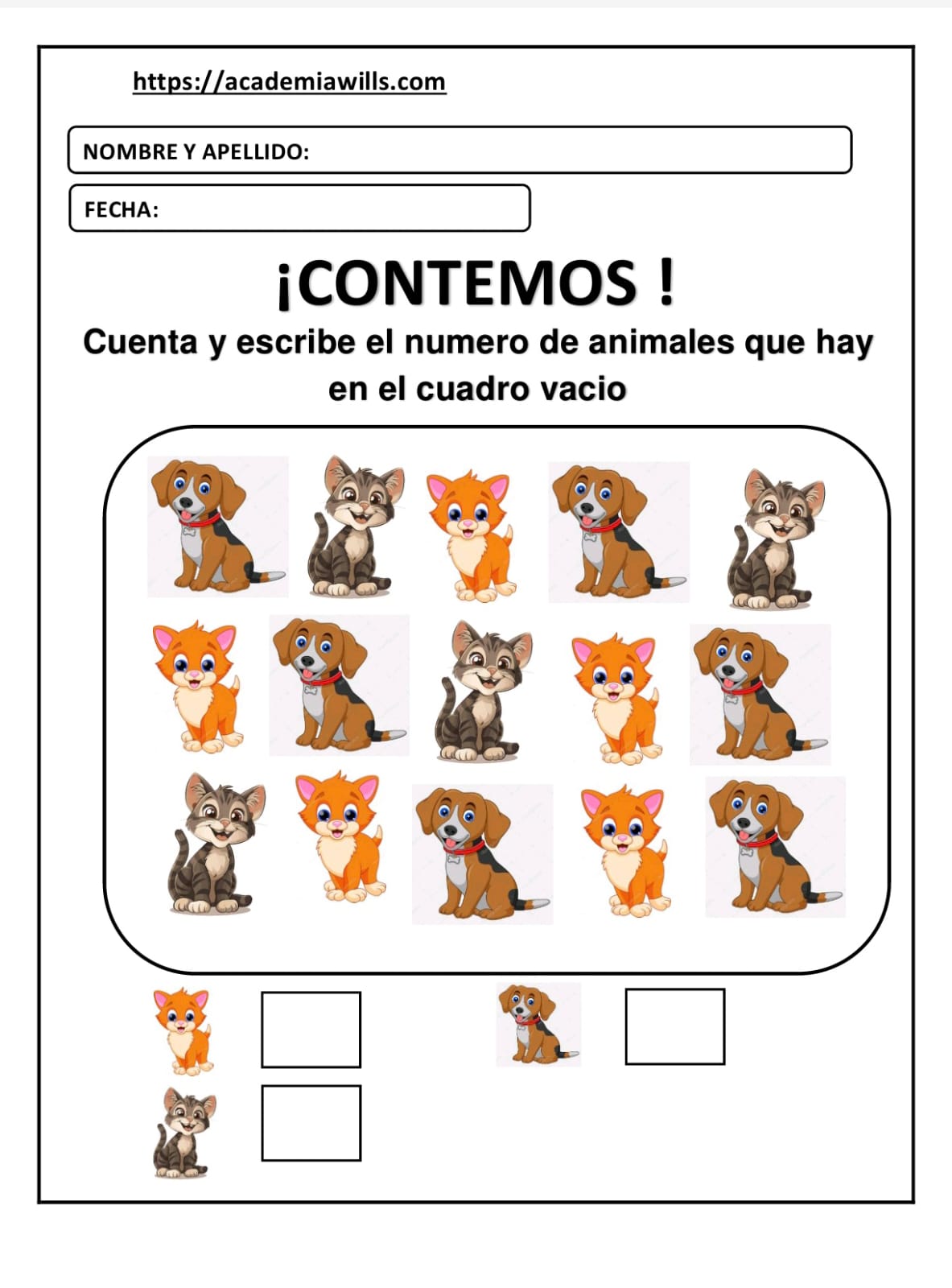 CUENTA Y ESCRIBE EL NUMERO DE ANIMALES