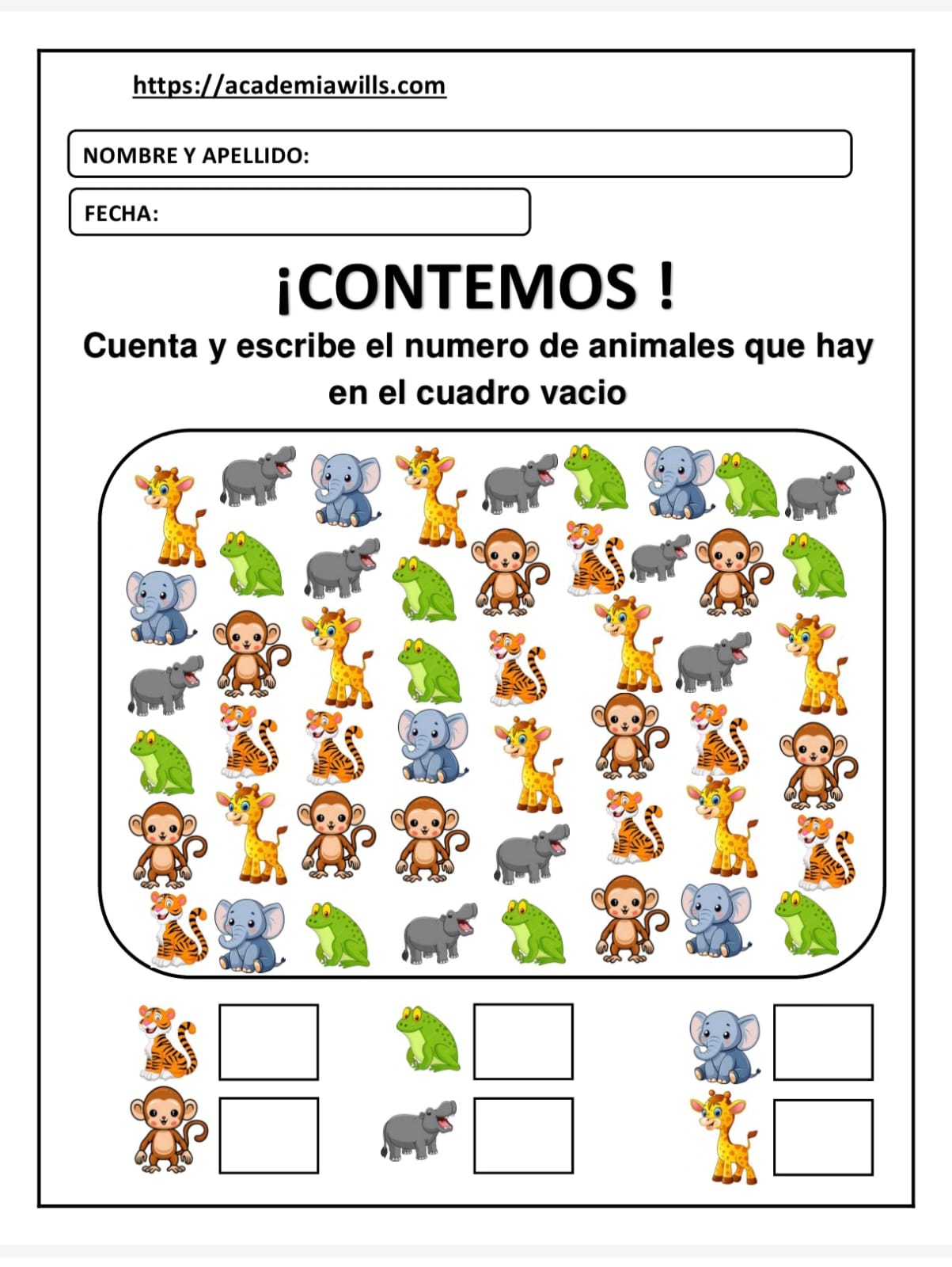 CUENTA Y ESCRIBE EL NUMERO DE ANIMALES
