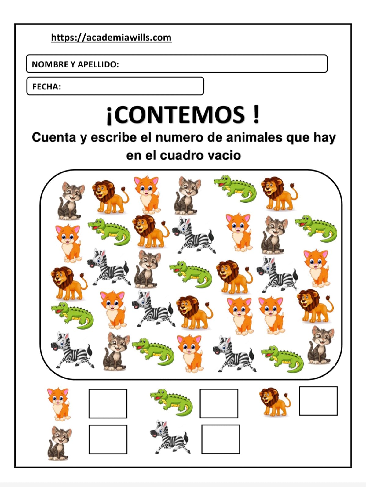 CUENTA Y ESCRIBE EL NUMERO DE ANIMALES