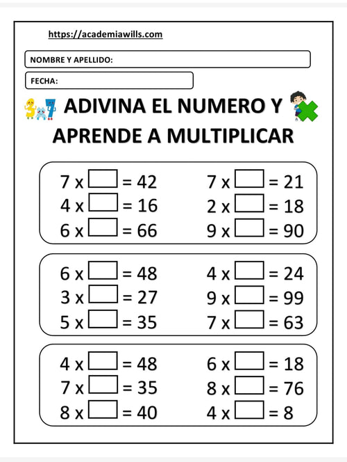 ADIVINA EL NUMERO Y APRENDE A MULTIPLICAR