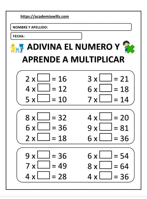 ADIVINA EL NUMERO Y APRENDE A MULTIPLICAR