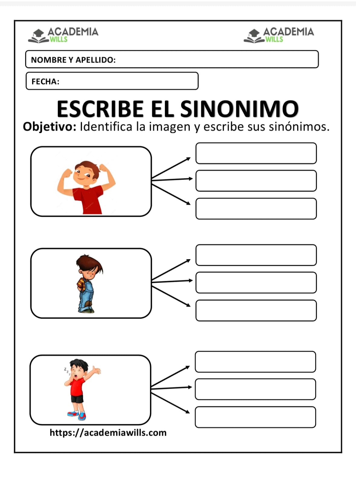 ESCRIBE EL SINONIMO DE CADA IMAGEN