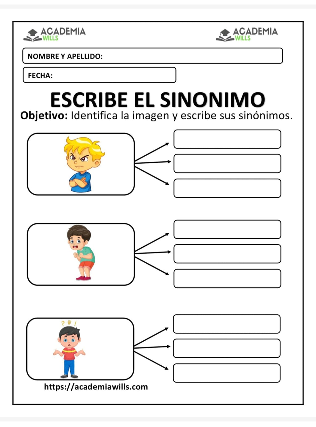 ESCRIBE EL SINONIMO DE CADA IMAGEN
