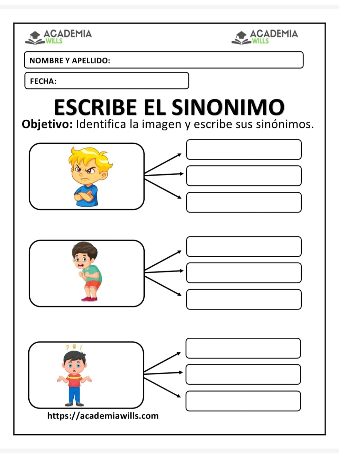 ESCRIBE EL SINONIMO DE CADA IMAGEN