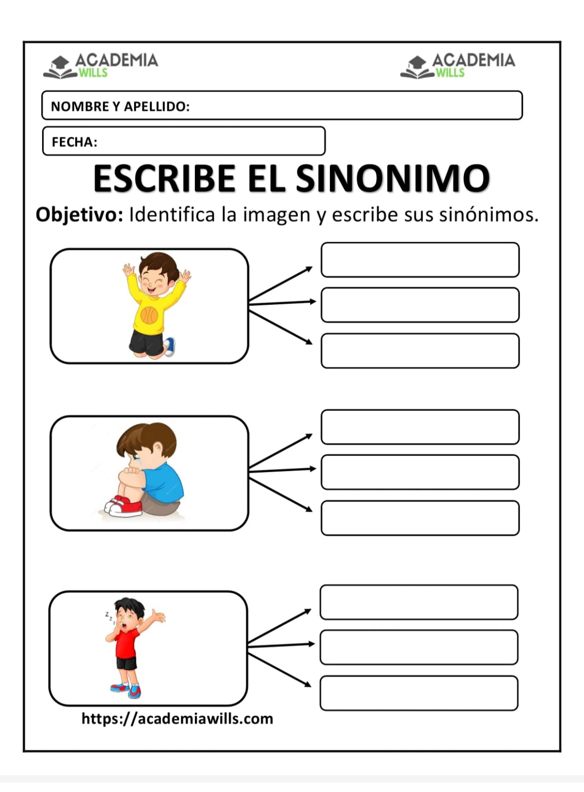 ESCRIBE EL SINONIMO DE CADA IMAGEN